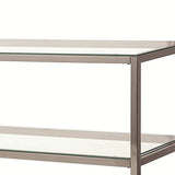 Benzara Glass and Metal Frame Sofa Table with 2 Open Shelves, Silver and Clear BM216001 Silver and Clear Metal and Glass BM216001