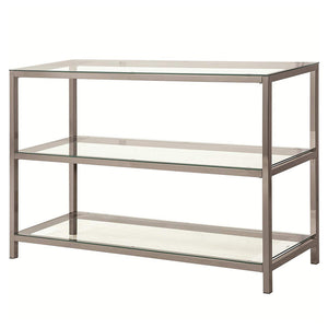 Benzara Glass and Metal Frame Sofa Table with 2 Open Shelves, Silver and Clear BM216001 Silver and Clear Metal and Glass BM216001