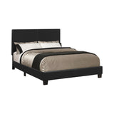 Leatherette Upholstered Full Size Platform Bed with Chamfered Legs, Black