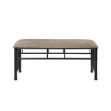 Benzara Rectangular Metal Bench with Fabric Upholstered Seat, Beige and Black BM216074 Beige and Black Metal and Fabric BM216074