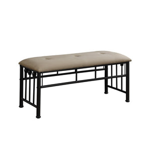 Benzara Rectangular Metal Bench with Fabric Upholstered Seat, Beige and Black BM216074 Beige and Black Metal and Fabric BM216074