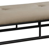 Benzara Rectangular Metal Bench with Fabric Upholstered Seat, Beige and Black BM216074 Beige and Black Metal and Fabric BM216074