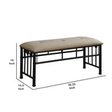 Benzara Rectangular Metal Bench with Fabric Upholstered Seat, Beige and Black BM216074 Beige and Black Metal and Fabric BM216074