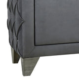 Benzara Fabric Upholstered Button Tufted Nightstand with 2 Drawers, Gray BM216084 Gray Solid Wood, Fabric and Metal BM216084