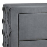 Benzara Fabric Upholstered Button Tufted Nightstand with 2 Drawers, Gray BM216084 Gray Solid Wood, Fabric and Metal BM216084