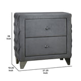 Benzara Fabric Upholstered Button Tufted Nightstand with 2 Drawers, Gray BM216084 Gray Solid Wood, Fabric and Metal BM216084