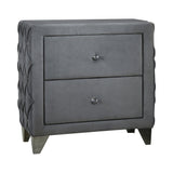 Fabric Upholstered Button Tufted Nightstand with 2 Drawers, Gray