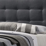 Benzara Full Size Bed with Square Button Tufted Headboard, Dark Gray BM216087 Gray Solid Wood, MDF and Fabric BM216087