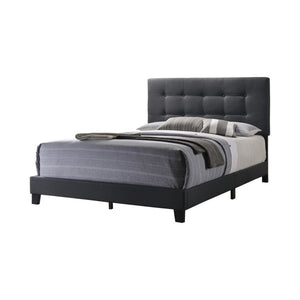 Benzara Full Size Bed with Square Button Tufted Headboard, Dark Gray BM216087 Gray Solid Wood, MDF and Fabric BM216087