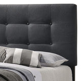 Benzara Full Size Bed with Square Button Tufted Headboard, Dark Gray BM216087 Gray Solid Wood, MDF and Fabric BM216087