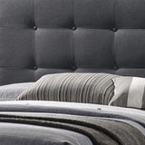 Benzara Eastern King Bed with Square Button Tufted Headboard, Dark Gray BM216088 Gray Solid Wood, MDF and Fabric BM216088