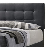 Benzara Eastern King Bed with Square Button Tufted Headboard, Dark Gray BM216088 Gray Solid Wood, MDF and Fabric BM216088