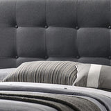 Benzara Queen Size Bed with Square Button Tufted Headboard, Dark Gray BM216089 Gray Solid Wood, MDF and Fabric BM216089