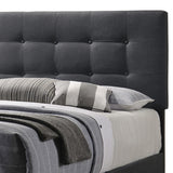 Benzara Queen Size Bed with Square Button Tufted Headboard, Dark Gray BM216089 Gray Solid Wood, MDF and Fabric BM216089