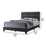 Benzara Queen Size Bed with Square Button Tufted Headboard, Dark Gray BM216089 Gray Solid Wood, MDF and Fabric BM216089