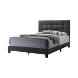 Benzara Queen Size Bed with Square Button Tufted Headboard, Dark Gray BM216089 Gray Solid Wood, MDF and Fabric BM216089