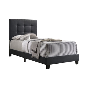 Benzara Twin Size Bed with Square Button Tufted Headboard, Dark Gray BM216090 Gray Solid Wood, MDF and Fabric BM216090