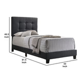 Benzara Twin Size Bed with Square Button Tufted Headboard, Dark Gray BM216090 Gray Solid Wood, MDF and Fabric BM216090