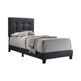 Twin Size Bed with Square Button Tufted Headboard, Dark Gray
