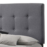 Benzara Full Size Bed with Square Button Tufted Headboard and Chamfered Legs, Gray BM216091 Gray Solid Wood, MDF and Fabric BM216091