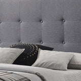 Benzara Full Size Bed with Square Button Tufted Headboard and Chamfered Legs, Gray BM216091 Gray Solid Wood, MDF and Fabric BM216091