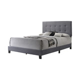 Full Size Bed with Square Button Tufted Headboard and Chamfered Legs, Gray