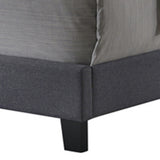 Benzara Eastern King Bed with Square Button Tufted Headboard and, Gray BM216092 Gray Solid Wood, MDF and Fabric BM216092