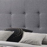 Benzara Eastern King Bed with Square Button Tufted Headboard and, Gray BM216092 Gray Solid Wood, MDF and Fabric BM216092