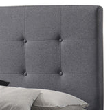 Benzara Eastern King Bed with Square Button Tufted Headboard and, Gray BM216092 Gray Solid Wood, MDF and Fabric BM216092