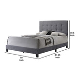 Benzara Eastern King Bed with Square Button Tufted Headboard and, Gray BM216092 Gray Solid Wood, MDF and Fabric BM216092