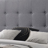 Benzara Queen Size Bed with Square Button Tufted Headboard and Chamfered Legs, Gray BM216093 Gray Solid Wood, MDF and Fabric BM216093