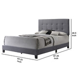 Benzara Queen Size Bed with Square Button Tufted Headboard and Chamfered Legs, Gray BM216093 Gray Solid Wood, MDF and Fabric BM216093