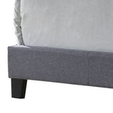 Benzara Twin Size Bed with Square Button Tufted Headboard and Chamfered Legs, Gray BM216094 Gray Solid Wood, MDF and Fabric BM216094