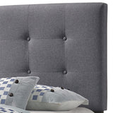 Benzara Twin Size Bed with Square Button Tufted Headboard and Chamfered Legs, Gray BM216094 Gray Solid Wood, MDF and Fabric BM216094