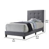 Benzara Twin Size Bed with Square Button Tufted Headboard and Chamfered Legs, Gray BM216094 Gray Solid Wood, MDF and Fabric BM216094
