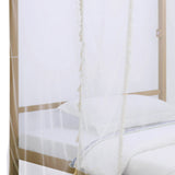 Benzara Full Size Metal Canopy Bed with Sheer Net and Overhead LED Lighting, Gold BM216095 Gold Metal BM216095