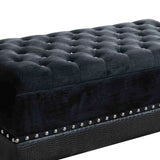 Benzara Leatherette Storage Bench with Nailhead Trims and Button Tufted Seat, Black BM216194 Black Solid Wood, MDF BM216194