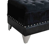 Benzara Leatherette Storage Bench with Nailhead Trims and Button Tufted Seat, Black BM216194 Black Solid Wood, MDF BM216194