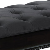 Benzara Fabric Padded Bench with Deep Button Tufting and Straight Legs, Black BM216265 Black Wood and Fabric BM216265