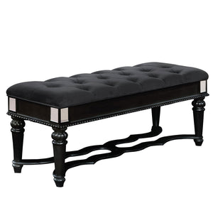 Benzara Fabric Padded Bench with Deep Button Tufting and Straight Legs, Black BM216265 Black Wood and Fabric BM216265