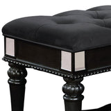 Benzara Fabric Padded Bench with Deep Button Tufting and Straight Legs, Black BM216265 Black Wood and Fabric BM216265