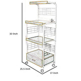 Benzara Wood and Metal Frame Microwave Cart with Power Outlet, White and Brown BM216720 Brown and White Solid Wood and Metal BM216720