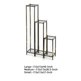 Benzara 2 Tier Square Slatted Top Plant Stand, Set of 3, Black and Gold BM216735 Black and Gold Metal BM216735