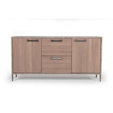 Benzara 2 Door Storage Buffet with Faux Concrete Top and 2 Drawers, Brown - BM216758 BM216758 Brown and Gray Solid wood, Veneer, Faux concrete BM216758