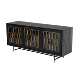 Benzara 3 Door Storage Buffet with Glass Front and Arch Design, Gray and Clear - BM216760 BM216760 Gray and Clear Solid wood, Glass BM216760