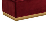 Benzara Lift Top Storage Fabric Bench with Vertical Tufted Channels, Red and Gold - BM216802 BM216802 Red and Gold Solid wood, Fabric BM216802