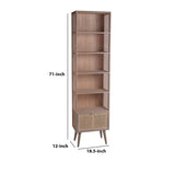 Benzara 1 Drawer Wood Rack with 5 Open Shelves, Washed Brown BM216812 Brown Solid Wood BM216812