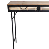 Benzara Wooden Top Metal Frame Accent Table with 2 Slatted Doors, Black and Brown BM216842 Brown, Black Metal, Solid Wood BM216842