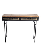 Benzara Wooden Top Metal Frame Accent Table with 2 Slatted Doors, Black and Brown BM216842 Brown, Black Metal, Solid Wood BM216842