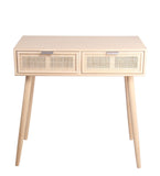 Benzara 2 Drawer Wooden Console Table with Angled Legs, Beige BM216855 Beige Solid Wood BM216855